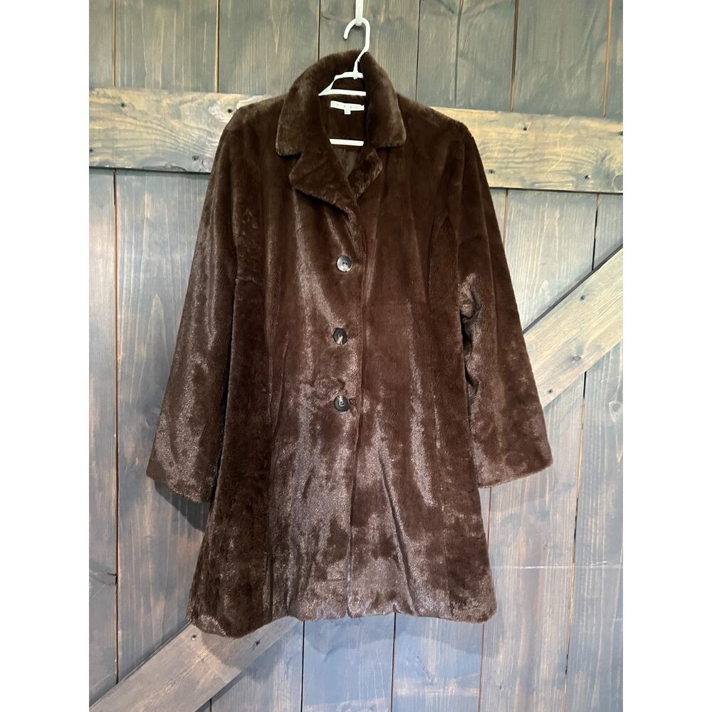 Vintage Cabi Faux Fur Jacket Womens XL Brown Soft Glamour Soft Business Coat